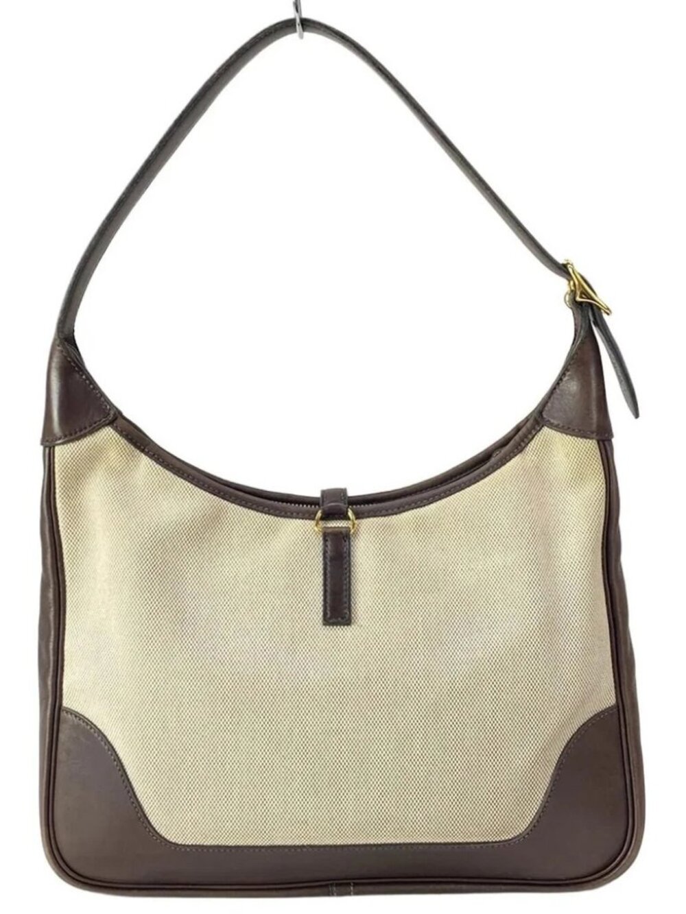 HERMES Trim 31 Cream Dark Brown Toile H Leather Square F Shoulder Bag - Picture 3 of 15